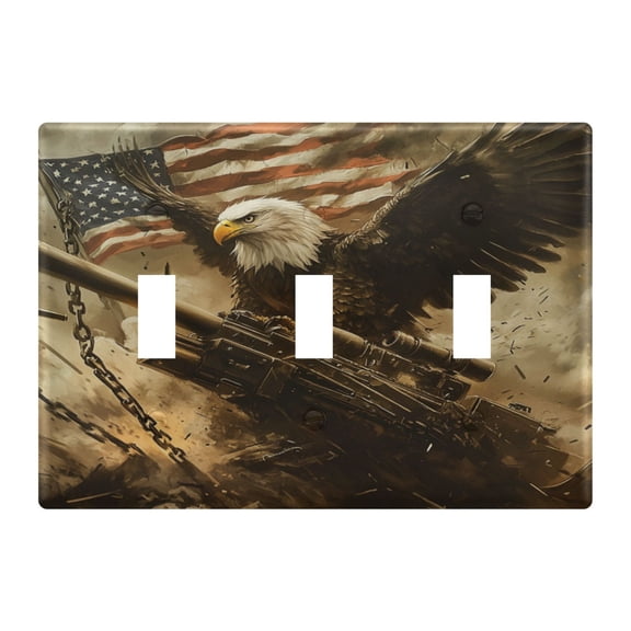 WOBOGO Bald Eagle Cannon 3-hole Switch Plates PC Flame Retardant Plastic Material Glossy Finish Smooth Touch 6.37x4.48x0.27in