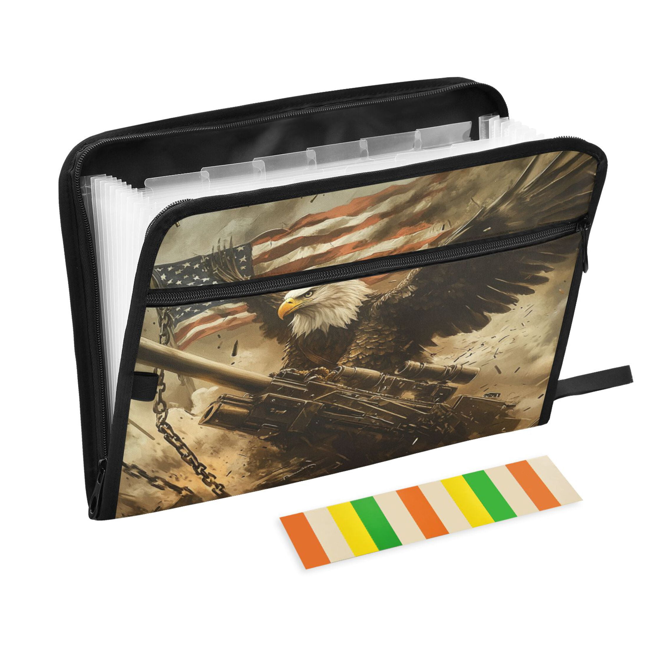 WOBOGO Bald Eagle Cannon Expanding File Folder Letter Size Accordion Filing Organizer 13 Pocket Separate Organ Pocket