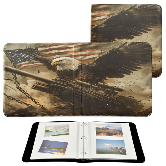 WOBOGO Bald Eagle Cannon Photo Albums 20 Pages Large Capacity DIY Self-adhesive Page PU Leather Cover for Family Wedding Anniversary Baby Vacation Photos 2411.8in