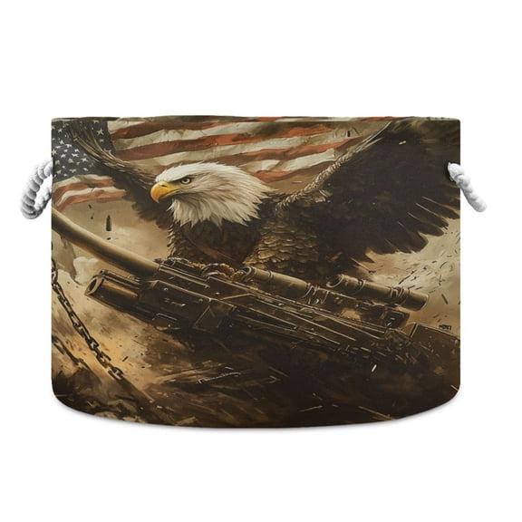 WOBOGO Bald Eagle Cannon Toy Storage Basket 2014in Canvas Laundry Hamper for Living Room Kids Room Bathroom Organizer