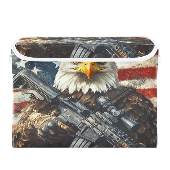 WOBOGO Bald Eagle Large Collapsible Storage Box Flip Lid Fabric Decorative Organizer Container Basket with Handles 16.512.611.8in