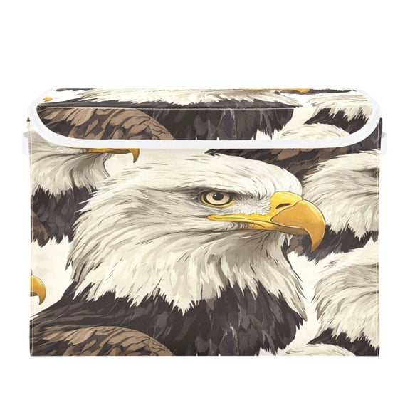 WOBOGO Bald Eagle Large Collapsible Storage Box Flip Lid Fabric Decorative Organizer Container Basket with Handles 16.512.611.8in