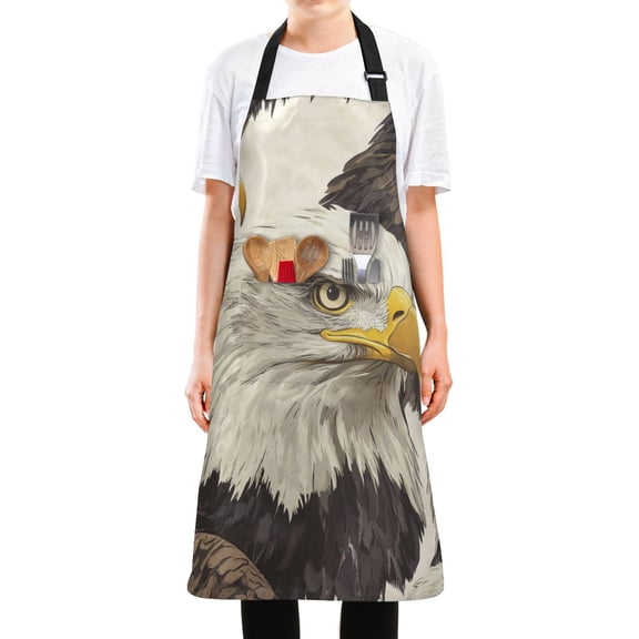 WOBOGO Bald Eagle Long Apron Waterdrop Resistant with 2 Pockets Cooking Kitchen Chef Apron for Women Men