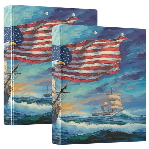 WOBOGO Bald Eagle Sailboat File Folders Extra Large Capacity to Hold 200 Sheets of Documents Hard Shell Ring Binder for School Home Office