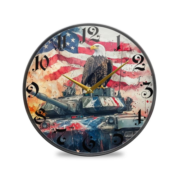 WOBOGO Bald Eagle Tank Acrylic Wall Clock Battery Operated 9.5in Silent No Tick Bedroom Living Room Office Classroom Decoration