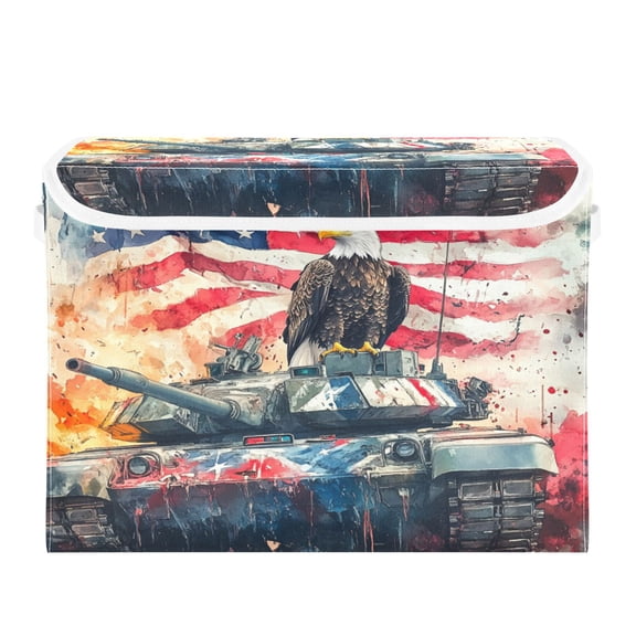 WOBOGO Bald Eagle Tank Large Collapsible Storage Box Flip Lid Fabric Decorative Organizer Container Basket with Handles 16.512.611.8in