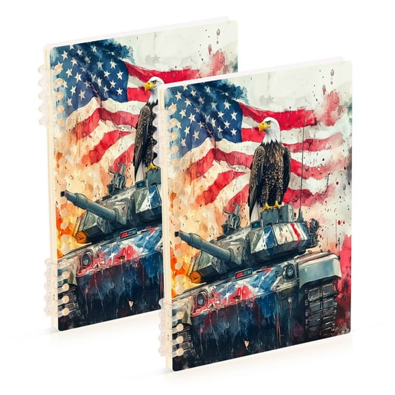 WOBOGO Bald Eagle Tank Notebook College Horizontal Grid Paper Ink Spill Resistant Water Resistant Cover 8.3x5.7x0.4in