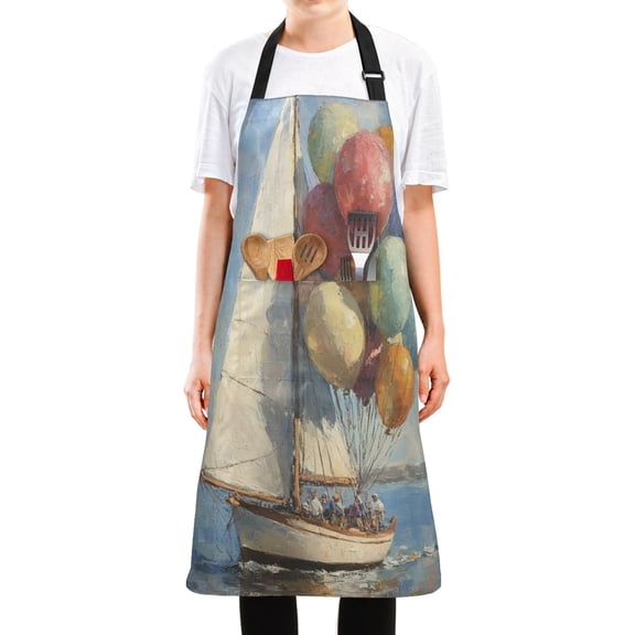 WOBOGO Balloon Sailing Long Apron Waterdrop Resistant with 2 Pockets Cooking Kitchen Chef Apron for Women Men