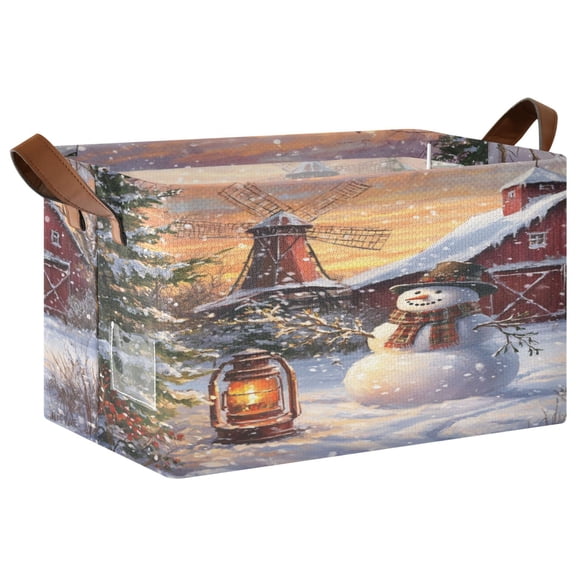 WOBOGO Barn Snowman Storage Basket 16.9×11.4×10in Collapsible Oversized with Metal Iron Frame Set of 1