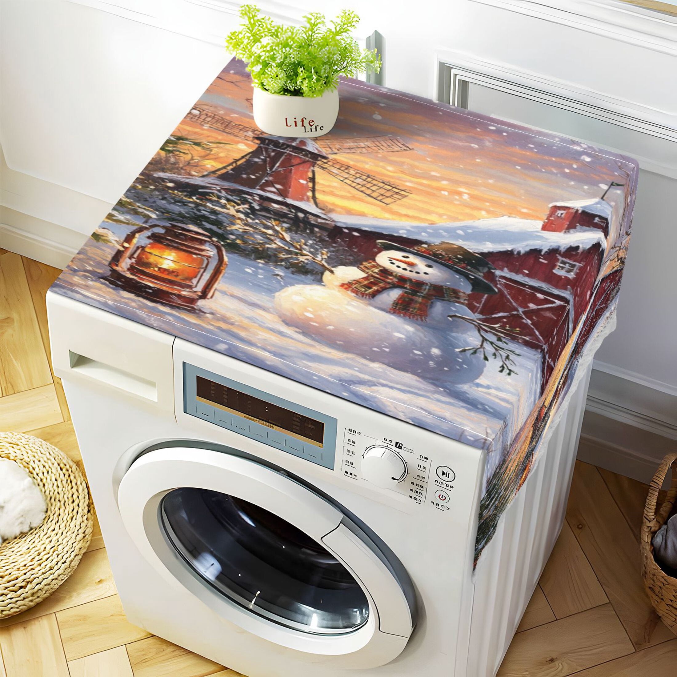WOBOGO Barn Snowman Washing Machine Cloth Dryer Refrigerator Top Cover Protective Non-Slip Mat For Kitchen Laundry