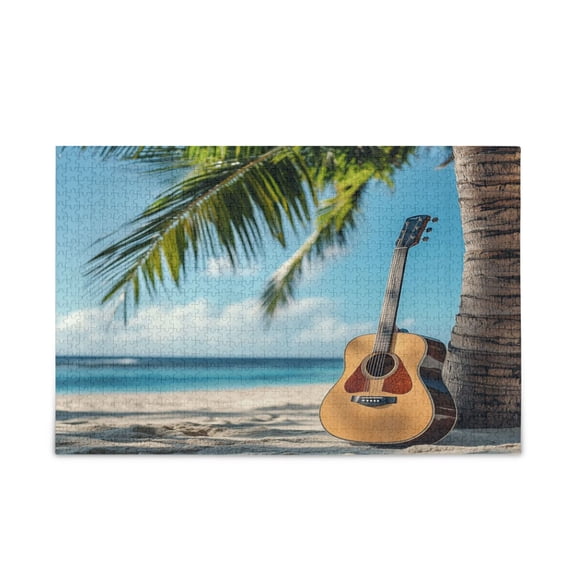 WOBOGO Beach Guitar Puzzle Challenge 1000 Piece Jigsaw Suitable for Game Night Finished Size 29.5 x 19.7in