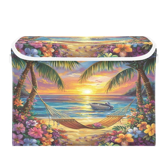 WOBOGO Beach Hammock Large Collapsible Storage Box Flip Lid Fabric Decorative Organizer Container Basket with Handles 16.512.611.8in