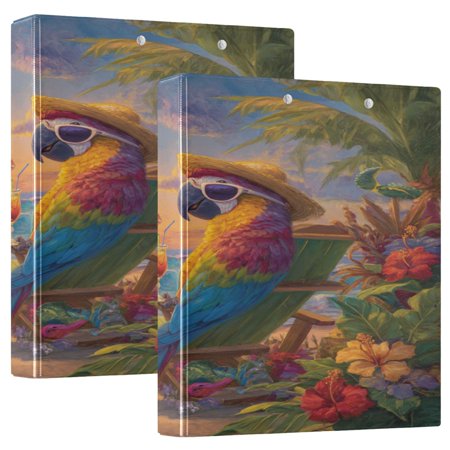 WOBOGO Beach Parrot File Folders Extra Large Capacity to Hold 200 Sheets of Documents Hard Shell Ring Binder for School Home Office