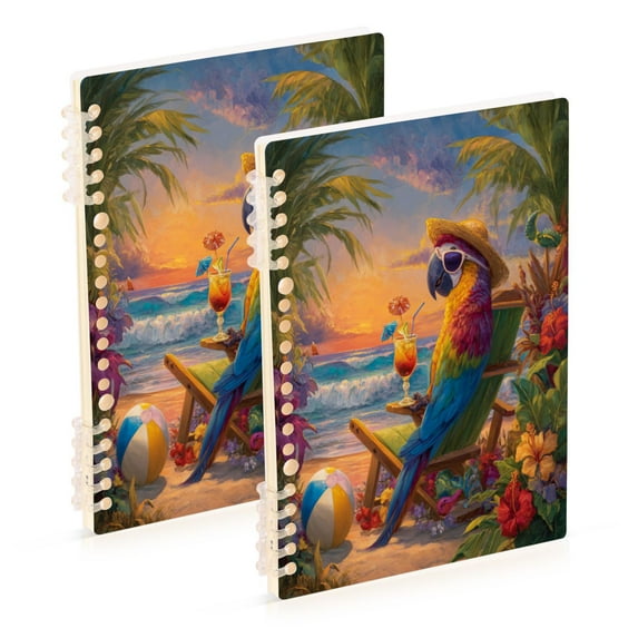 WOBOGO Beach Parrot Notebook College Horizontal Grid Paper Ink Spill Resistant Water Resistant Cover 8.3x5.7x0.4in
