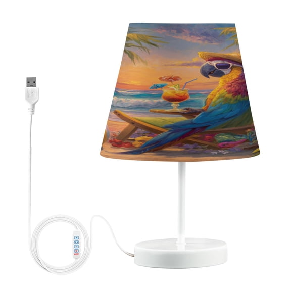 WOBOGO Beach Parrot Table Lamps Bedroom 3-Speed Dimmable Farm Style with Fabric Shade for Reading and Home Office