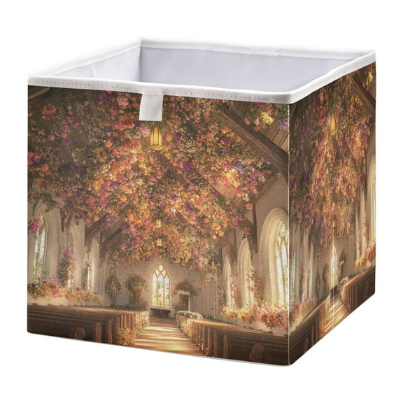 WOBOGO Beautiful Church Storage Basket Foldable Easy to Clean Durable with Hollow Support Plate with Handle 11.02×11.02×11.02 in