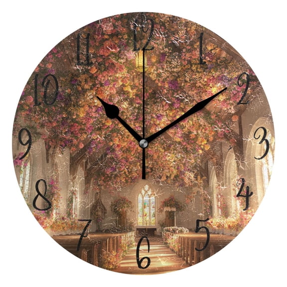WOBOGO Beautiful Church Wall Clock 10in Silent Mechanism Battery Operated Retro Style for Living Room Bedroom and Kitchen Black Pointer
