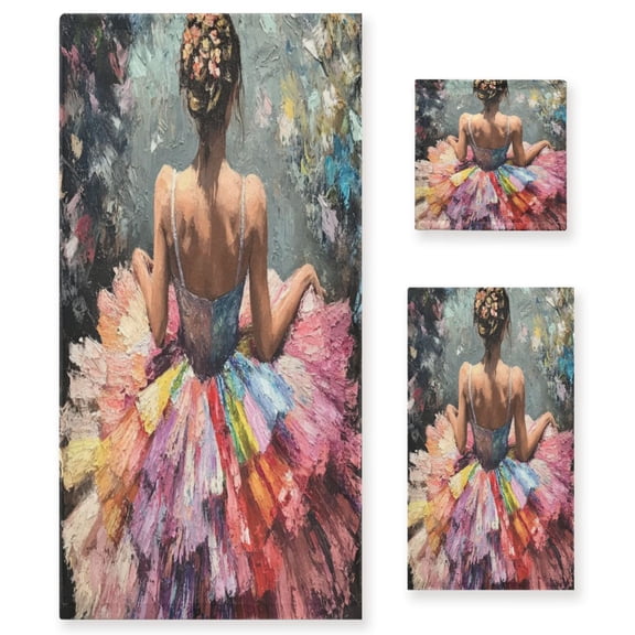 WOBOGO Beautiful Colorful Dress Ultra Soft 3 Pack Cotton Towel Set Includes 60 x 30in Bath Towel 28 x 16in Face Towel and 13 x 13in Small Square Towel for Everyday Use Lightweight and Compact