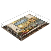 WOBOGO Beautiful Country Kitchen Acrylic Serving Trays 15.7x11.8 Inch Spill Proof Clear Decorative Organizer with Handle