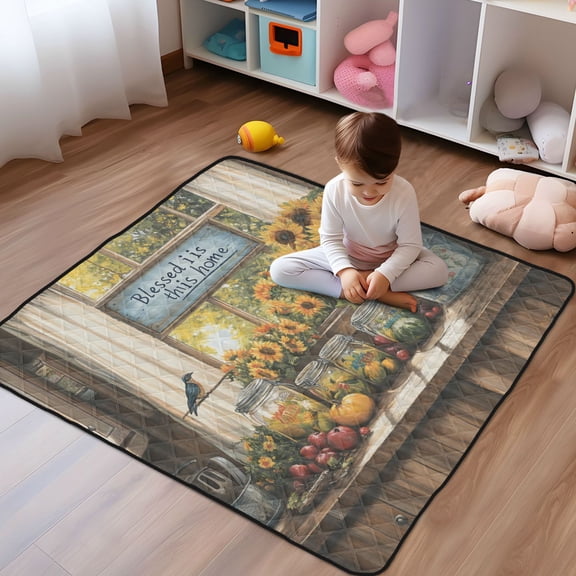 WOBOGO Beautiful Country Kitchen Baby Playmats Extra Large Waterproof Rollable Activity Pads for Toddlers 5050inch