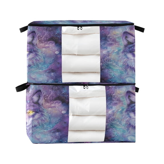 WOBOGO Beautiful Fantasy Wolf Clothes Storage 2Pack Foldable Thick Fabric Blanket Organizer Bag with Handle 24.8×16.93×16.17in