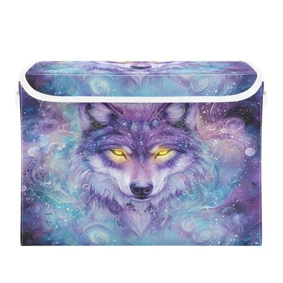 WOBOGO Beautiful Fantasy Wolf Large Collapsible Storage Box Flip Lid Fabric Decorative Organizer Container Basket with Handles 16.512.611.8in