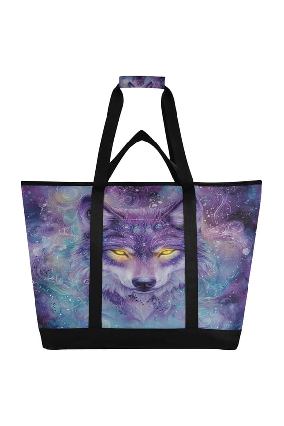 Beautiful Fantasy Wolf Tote Cooler Bag Fold Flat Insulated Shopping Bag With Zipper For Work Picnic Beach Use 186.724in