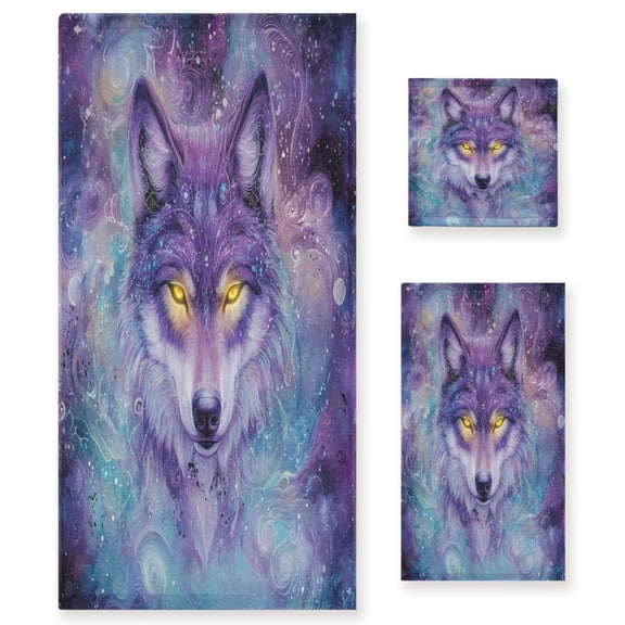 WOBOGO Beautiful Fantasy Wolf Ultra Soft 3 Pack Cotton Towel Set Includes 60 x 30in Bath Towel 28 x 16in Face Towel and 13 x 13in Small Square Towel for Everyday Use Lightweight and Compact