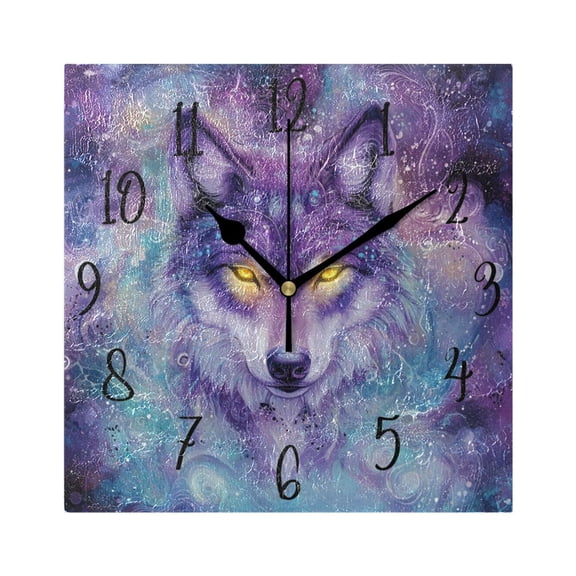 WOBOGO Beautiful Fantasy Wolf Wall Clock 7.78 Inch Battery Operated Silent Unit Square Rustic Vintage Style for Home Bedroom Office Black Pointer