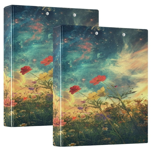 WOBOGO Beautiful Flower Sea File Folders Extra Large Capacity to Hold 200 Sheets of Documents Hard Shell Ring Binder for School Home Office