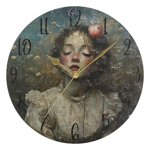 WOBOGO Beautiful Lass Wall Clock 10in Silent Mechanism Battery Operated Retro Style for Living Room Bedroom and Kitchen Gold Pointer