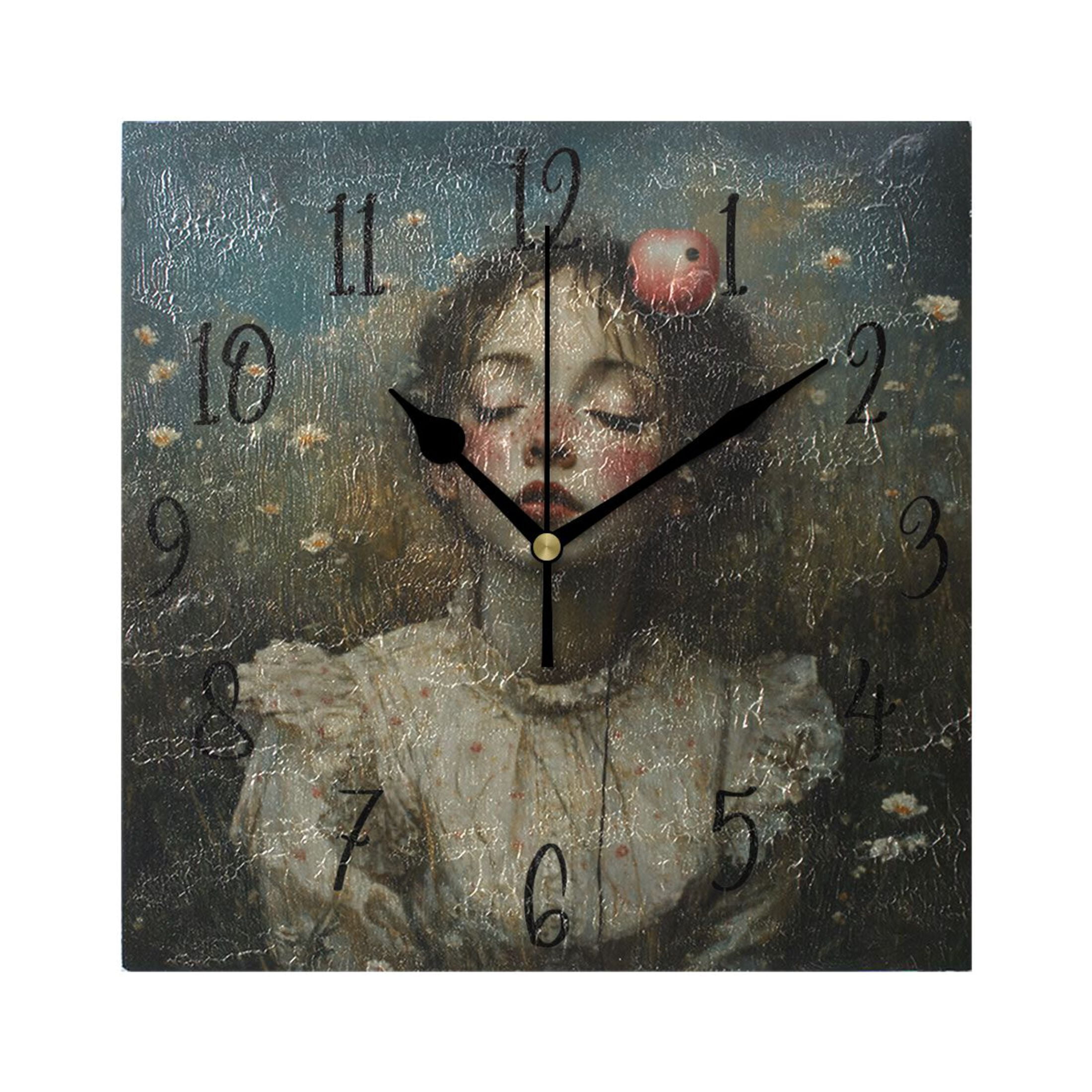WOBOGO Beautiful Lass Wall Clock 7.78 Inch Battery Operated Silent Unit ...