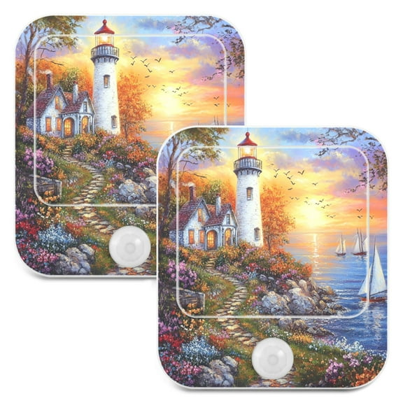 WOBOGO Beautiful Lighthouse Night Light Lamp Set of 2 with Smart Sensor Dusk to Dawn Sensor 0.6W Plug-in