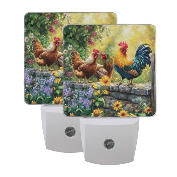 WOBOGO Beautiful Rooster LED Night Light 2 Pcs Set 0.5 Watt Wall Plug in Dusk to Dawn Automatic Switch Soft White Light