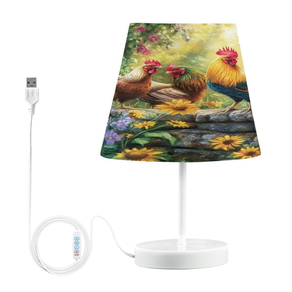 WOBOGO Beautiful Rooster Table Lamps Bedroom 3-Speed Dimmable Farm Style with Fabric Shade for Reading and Home Office