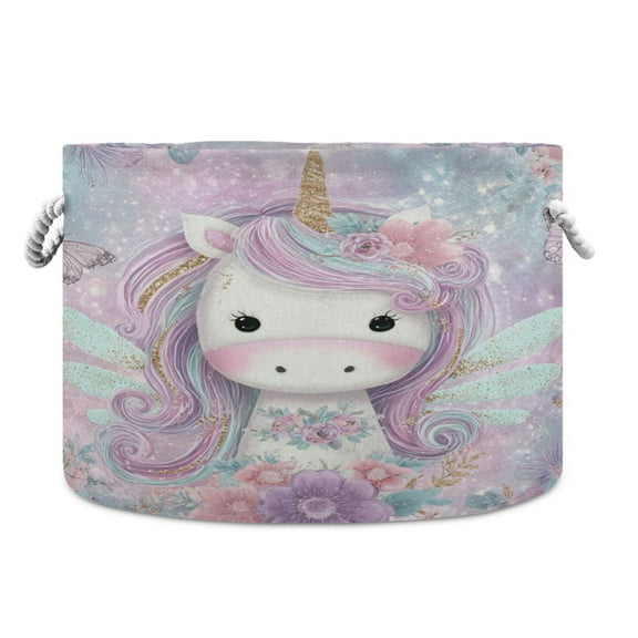 WOBOGO Beautiful Unicorn Toy Storage Basket 2014in Canvas Laundry Hamper for Living Room Kids Room Bathroom Organizer