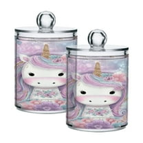 WOBOGO Beautiful Unicorn Transparent Plastic Jar 2pcs Cotton Swabs Balls Pads Floss Stick Dispenser Bathroom Vanity Storage Organizer