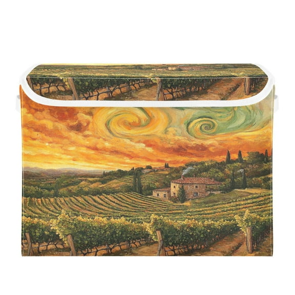 WOBOGO Beautiful Vineyard Large Collapsible Storage Box Flip Lid Fabric Decorative Organizer Container Basket with Handles 16.512.611.8in