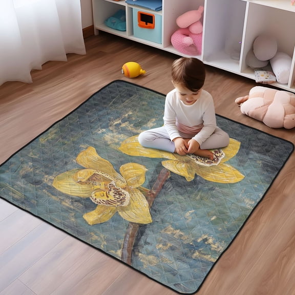 WOBOGO Beautiful Yellow Cymbidium Baby Playmats Extra Large Waterproof Rollable Activity Pads for Toddlers 5050inch