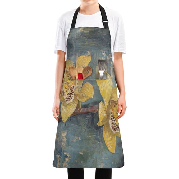 WOBOGO Beautiful Yellow Cymbidium Long Apron Waterdrop Resistant with 2 Pockets Cooking Kitchen Chef Apron for Women Men