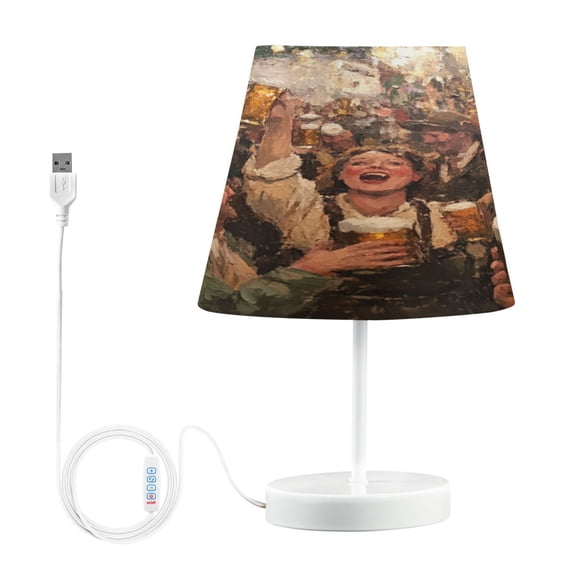 WOBOGO Beer Festival Table Lamps Bedroom 3-Speed Dimmable Farm Style with Fabric Shade for Reading and Home Office