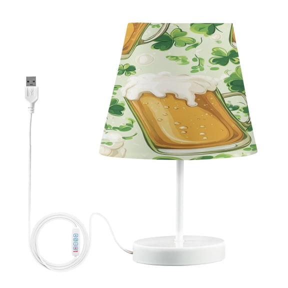 WOBOGO Beer and Green Cloverleaf Patterns with St Patricks Table Lamps Bedroom 3-Speed Dimmable Farm Style with Fabric Shade for Reading and Home Office