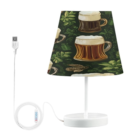 WOBOGO Beer Pattern with St Patricks Table Lamps Bedroom 3-Speed Dimmable Farm Style with Fabric Shade for Reading and Home Office