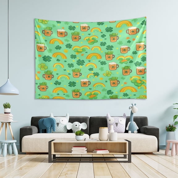 WOBOGO Beer and Rainbows in A Cloverleaf Background Tapestry 60×40in Home Living Room Bedroom Wall Hanging Ornaments