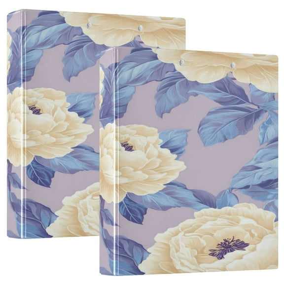 WOBOGO Beige Peony File Folders Extra Large Capacity to Hold 200 Sheets of Documents Hard Shell Ring Binder for School Home Office