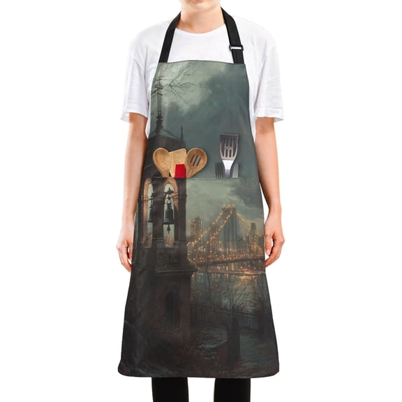 WOBOGO Bell Tower Long Apron Waterdrop Resistant with 2 Pockets Cooking Kitchen Chef Apron for Women Men