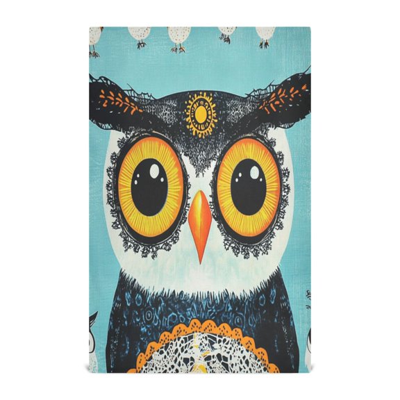WOBOGO Big Head Owl Kitchen Towel 1 Piece Large Cotton Dishcloth Premium Absorbency Set with Hanging Loop