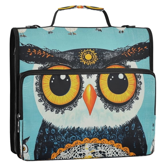WOBOGO Big Head Owl Ring Binder Bag 1.5in Folder Organizer with Shoulder Strap for 13Inch Laptop and 500 Sheets of Paper