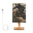 thumbnail image 1 of WOBOGO Black Bear Riding A Motocross Bike Bedroom Table Lamp USB Power Connector Wooden Base Round Linen Shade For Living Room Desk, 1 of 7
