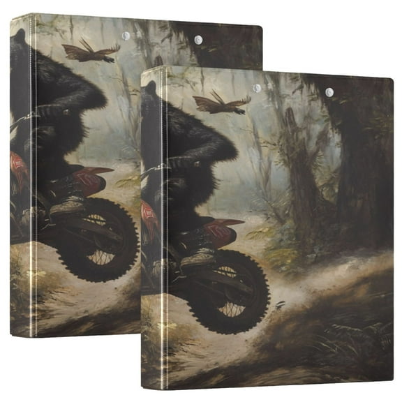 WOBOGO Black Bear Riding A Motocross Bike File Folders Extra Large Capacity to Hold 200 Sheets of Documents Hard Shell Ring Binder for School Home Office